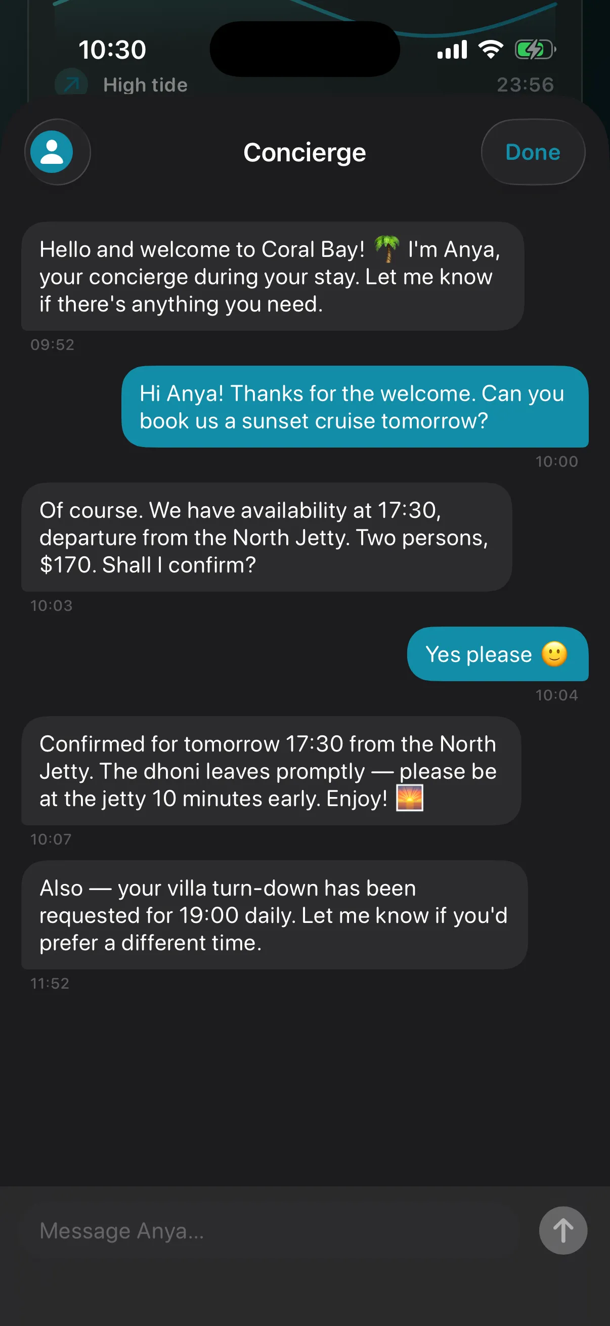 Concierge chat — Reception, without the walk.