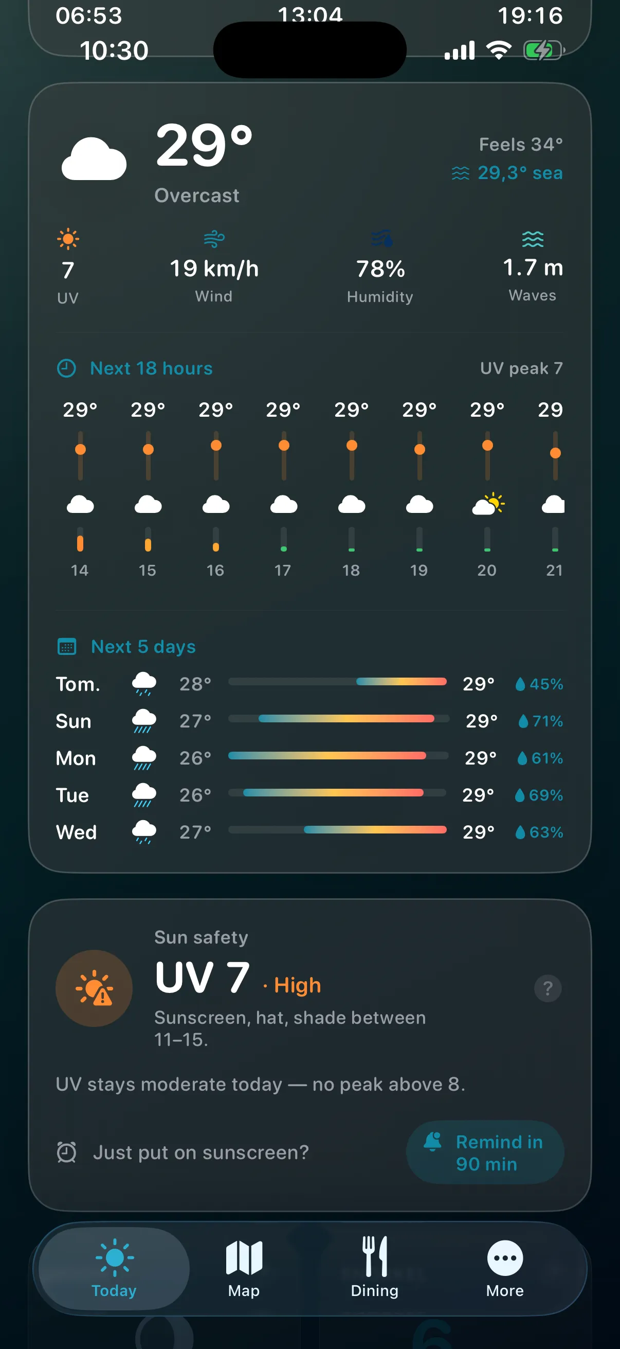 Today · forecast — Weather a guest can actually act on.